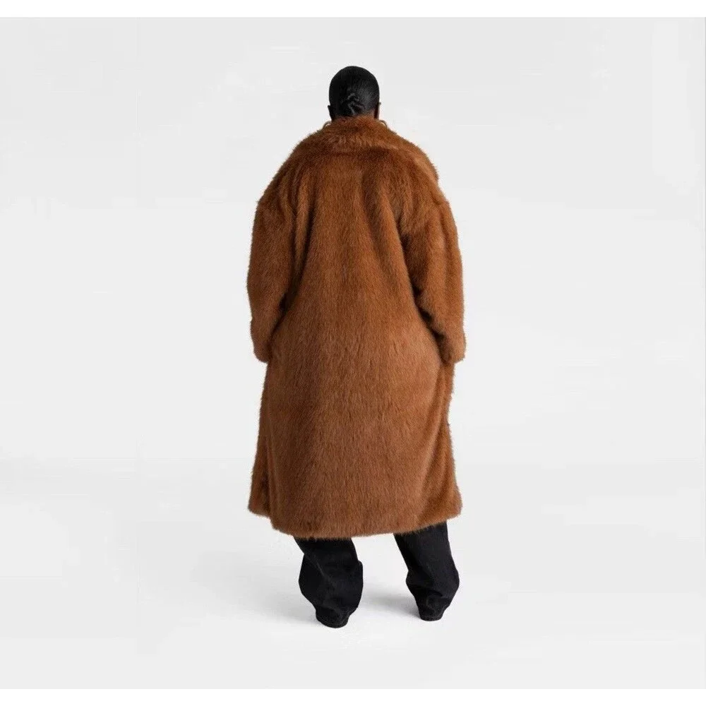 KBB by KAHLANA Women's 'The Oversized Faux Fur Trench Coat' - Teddy Brown 1X - Picture 2 of 2
